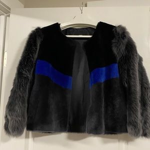 Blue and Black Uterque Goat Fur Coat
